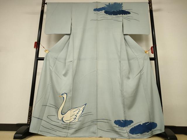 平和屋着物＊夏物 訪問着 絽 白鳥 正絹 逸品 AABH3913jd
