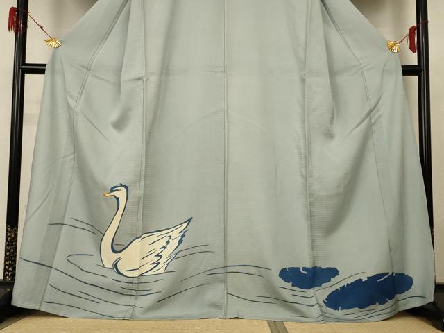 平和屋着物＊夏物 訪問着 絽 白鳥 正絹 逸品 AABH3913jd
