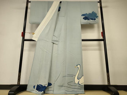 平和屋着物＊夏物 訪問着 絽 白鳥 正絹 逸品 AABH3913jd