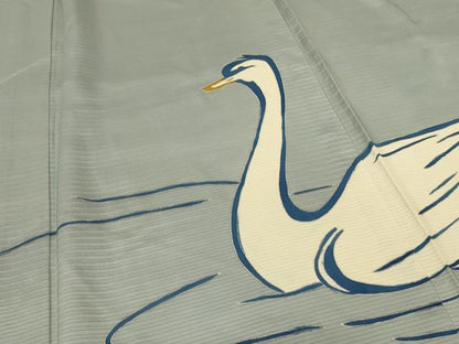 平和屋着物＊夏物 訪問着 絽 白鳥 正絹 逸品 AABH3913jd