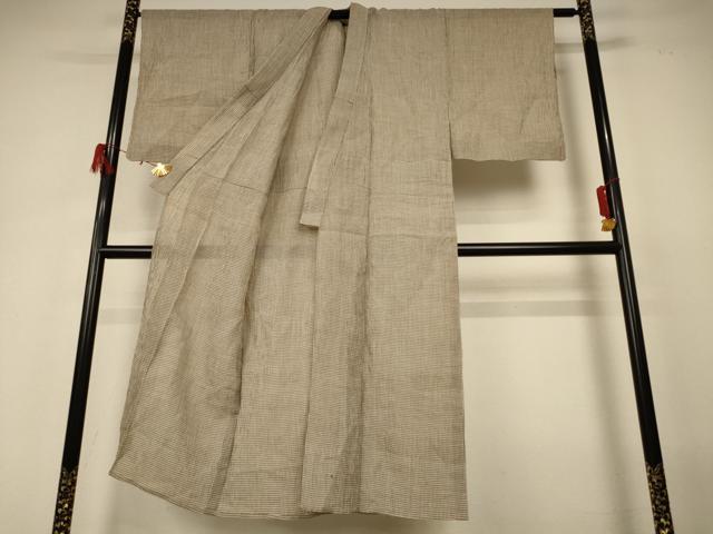 平和屋着物＊夏物 男性 小千谷ちぢみ 格子 麻 逸品 AABH3919jd