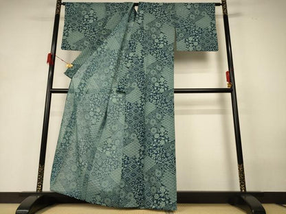 平和屋着物＊夏物 小紋 絽 吉祥草花文 洗える着物 AABH3927jd