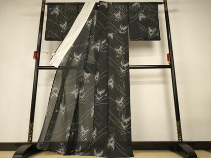 平和屋着物＊夏物 小紋 絽 舞蝶文 洗える着物 AABH3928jd