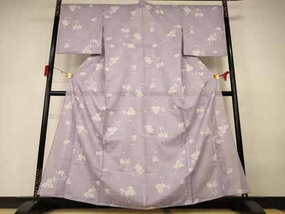平和屋着物＊夏物 小紋 絽 市松草花文 洗える着物 AABH3931jd