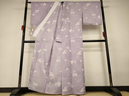 平和屋着物＊夏物 小紋 絽 市松草花文 洗える着物 AABH3931jd