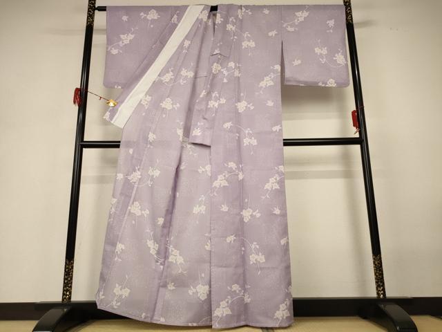 平和屋着物＊夏物 小紋 絽 市松草花文 洗える着物 AABH3931jd