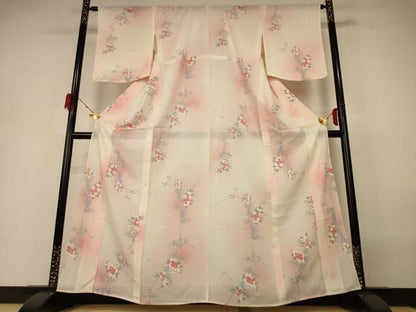 平和屋着物＊夏物 小紋 絽 草花文 暈し染め 正絹 逸品 AABH3933jd