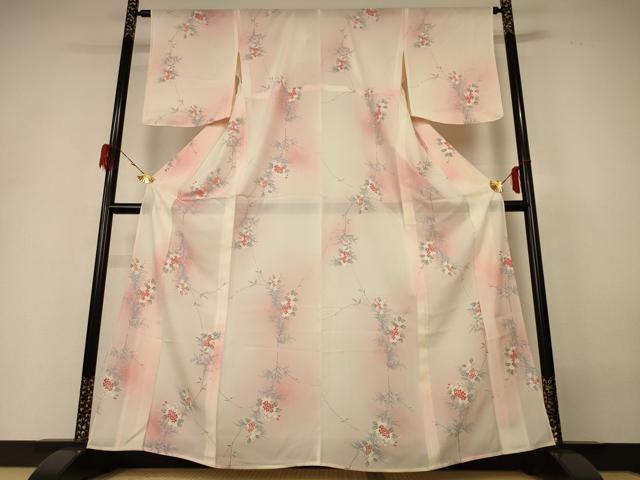 平和屋着物＊夏物 小紋 絽 草花文 暈し染め 正絹 逸品 AABH3933jd