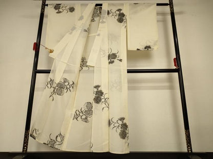 平和屋着物＊夏物 小紋 紗 草花文 正絹 逸品 AABH3944jd