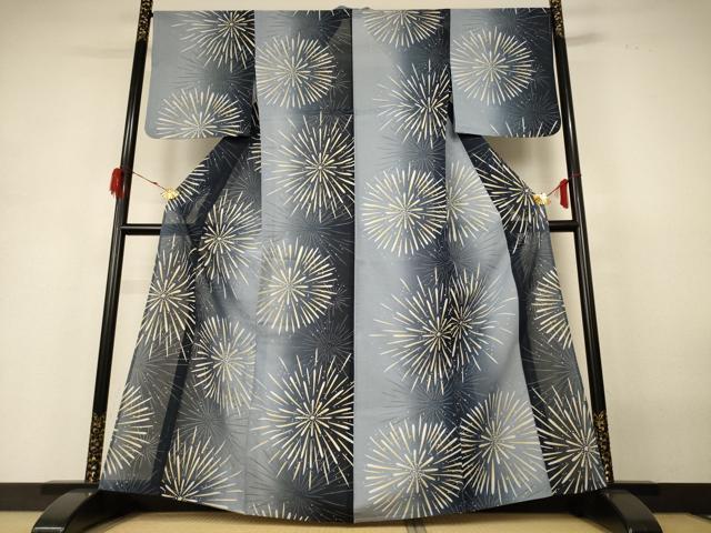 平和屋着物＊夏物 小紋 紗 花火 洗える着物 AABH3945jd