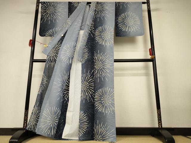平和屋着物＊夏物 小紋 紗 花火 洗える着物 AABH3945jd