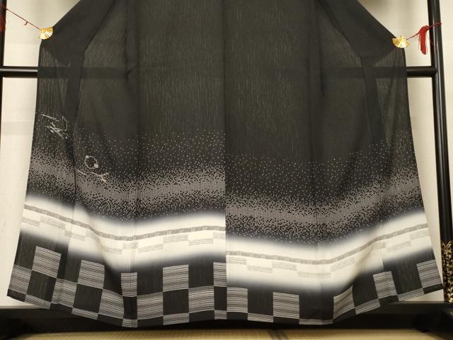 平和屋着物＊夏物　訪問着　変わり絽　雪輪市松文　暈し染め　正絹　逸品　AABH3947jd 平和屋着物＊夏物 訪問着 変わり絽 雪輪市松文 暈し染め 正絹