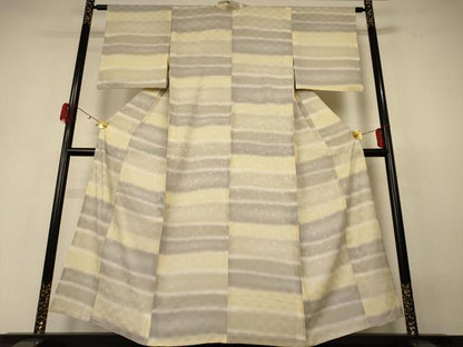 平和屋着物▽上質な小紋　単衣　市松舞花文　暈し染め　正絹　逸品　AABH3949jd