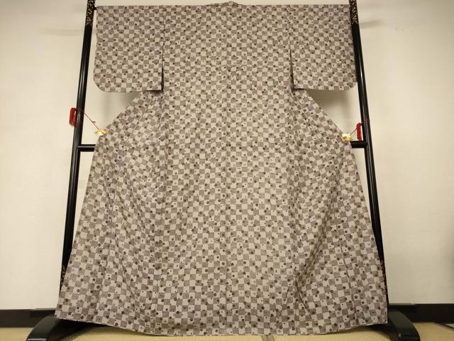 平和屋着物＊夏物 小紋 絽 市松舞花文 正絹 逸品 AABH3951jd