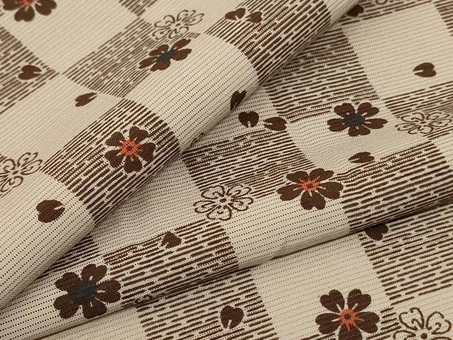 平和屋着物＊夏物 小紋 絽 市松舞花文 正絹 逸品 AABH3951jd