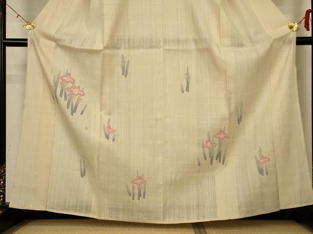 平和屋着物＊夏物 訪問着 生紬 手描き 草花文 正絹 逸品 AABH3952jd