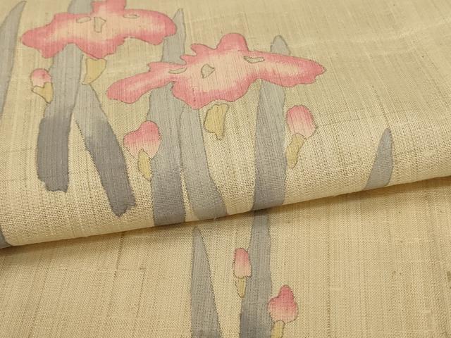 平和屋着物＊夏物 訪問着 生紬 手描き 草花文 正絹 逸品 AABH3952jd