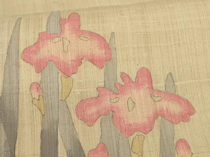 平和屋着物＊夏物 訪問着 生紬 手描き 草花文 正絹 逸品 AABH3952jd