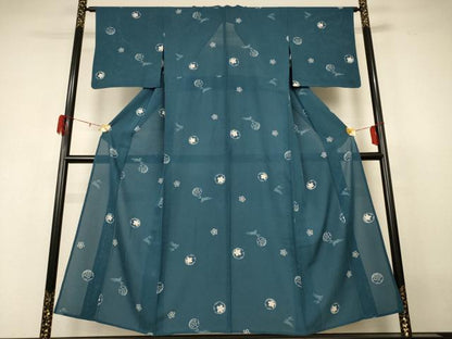 平和屋着物＊夏物 小紋 絽 雪輪桜文 兎 正絹 逸品 AABH3954jd