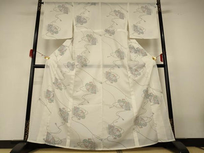 平和屋着物＊夏物　小紋　紗　扇面花文　洗える着物　AABH3960jd