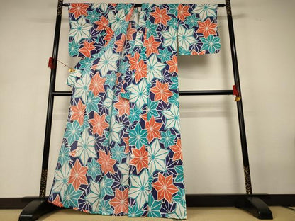 平和屋着物＊夏物 小紋 紗 麻の葉文様 AABH3969jd