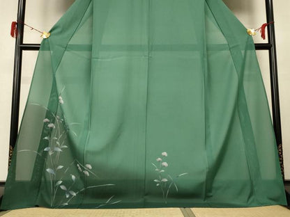 平和屋着物＊夏物 訪問着 絽 手描き 草花文 暈し染め ロング丈 正絹 逸品 AABH3977jd