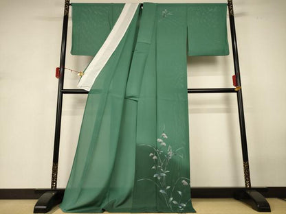 平和屋着物＊夏物 訪問着 絽 手描き 草花文 暈し染め ロング丈 正絹 逸品 AABH3977jd