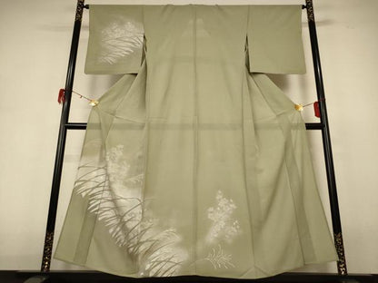 平和屋着物＊夏物 訪問着 絽 型染め 草花文 銀彩 正絹 逸品 AABH3981jd