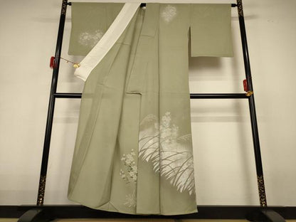 平和屋着物＊夏物 訪問着 絽 型染め 草花文 銀彩 正絹 逸品 AABH3981jd