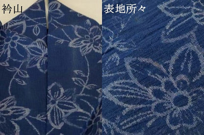 平和屋着物＊夏物 小紋 ちぢみ織 草花文 AABH3986jd