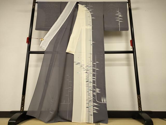平和屋着物＊夏物 訪問着 絽 枝葉文 銀彩 正絹 逸品 AABH3993jd