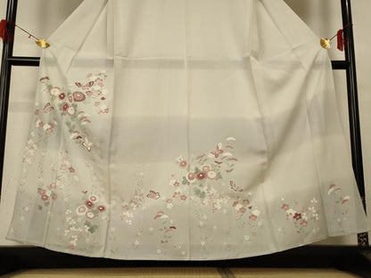 平和屋着物＊夏物 訪問着 絽 友禅 花蝶文 銀彩 正絹 逸品 AABH3997jd