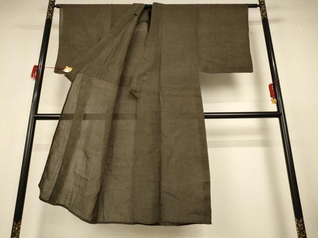 平和屋着物＊夏物 男性 色無地 小千谷ちぢみ 媚茶色 麻 逸品 AABH4002jd
