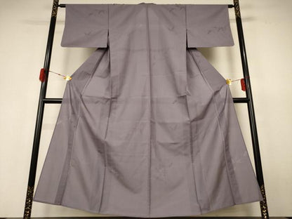 平和屋着物＊夏物 色無地 笹文紗 源氏鼠色 正絹 逸品 AABH4004jd