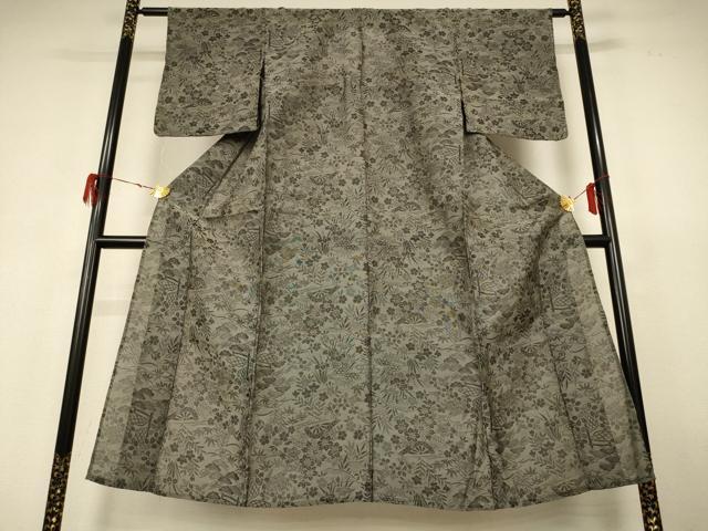 平和屋着物＊夏物 お召 風景草花文 正絹 逸品 AABH4010jd
