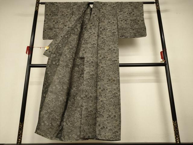 平和屋着物＊夏物 お召 風景草花文 正絹 逸品 AABH4010jd