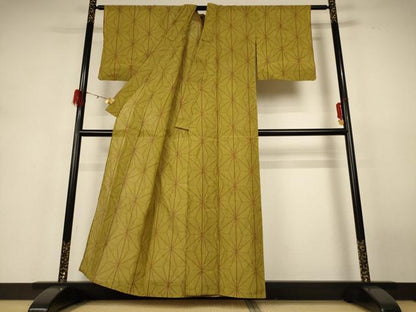 平和屋着物＊夏物 小千谷ちぢみ 麻の葉文様 麻 逸品 AABH4015jd