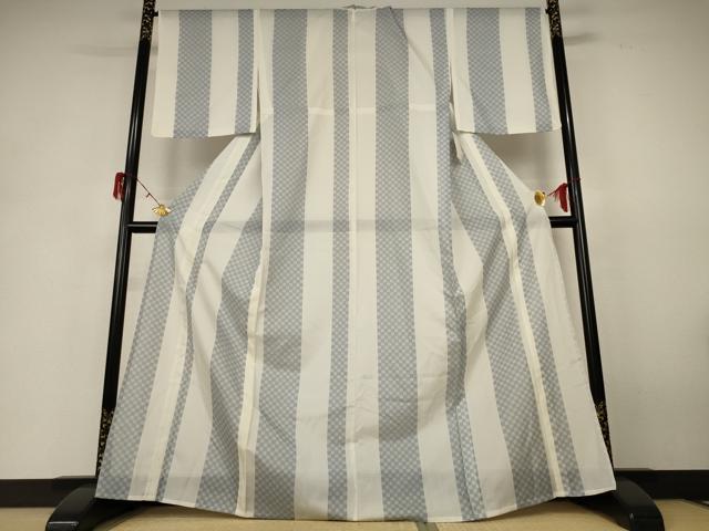平和屋着物＊夏物 小紋 絽 市松間道 洗える着物 未使用 AABH4018jd