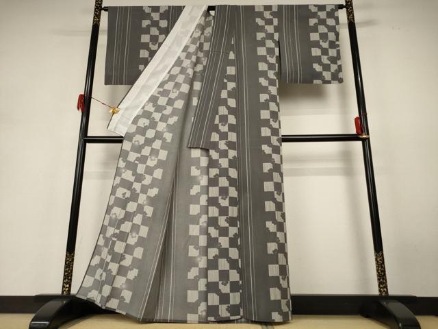 平和屋着物＊夏物 小紋 絽 市松花間道 洗える着物 AABH4019jd