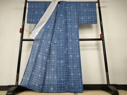 平和屋着物＊夏物　小紋　絽　変わり格子　蛍暈し　洗える着物　AABH4021jd