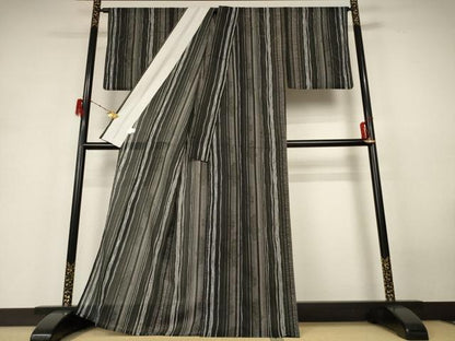 平和屋着物＊夏物 小紋 絽 変わり縞 洗える着物 AABH4022jd
