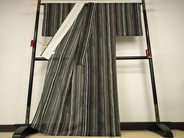平和屋着物＊夏物 小紋 絽 変わり縞 洗える着物 AABH4022jd