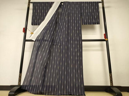平和屋着物＊夏物 小紋 縦絽 変わり縞 正絹 逸品 AABH4026jd
