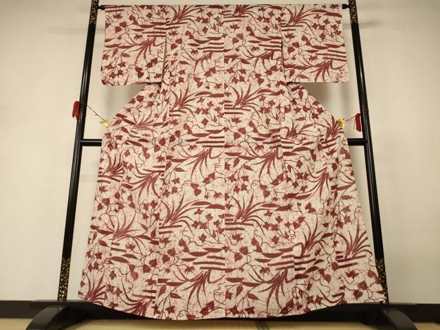 平和屋着物＊夏物 小紋 絽 草花文 洗える着物 未使用 AABH4027jd