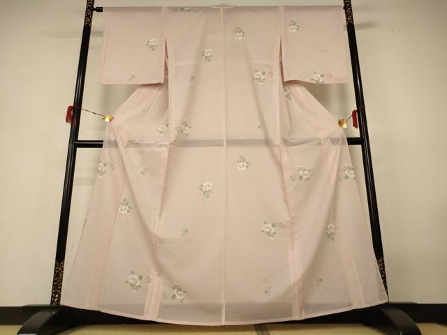 平和屋着物＊夏物 小紋 絽 草花文 金彩 洗える着物 未使用 AABH4029jd