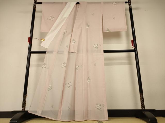 平和屋着物＊夏物 小紋 絽 草花文 金彩 洗える着物 未使用 AABH4029jd