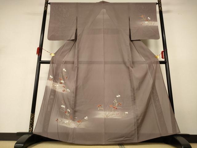 平和屋着物＊夏物 訪問着 絽 草花文 暈し染め 金彩 正絹 逸品 AABH4038jd