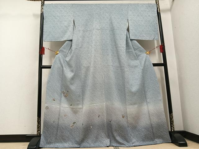 平和屋着物●訪問着　総絞り　刺繍　雪輪草花文　暈し染め　金糸　正絹　逸品　AABH4047ph