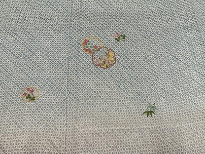 平和屋着物●訪問着　総絞り　刺繍　雪輪草花文　暈し染め　金糸　正絹　逸品　AABH4047ph