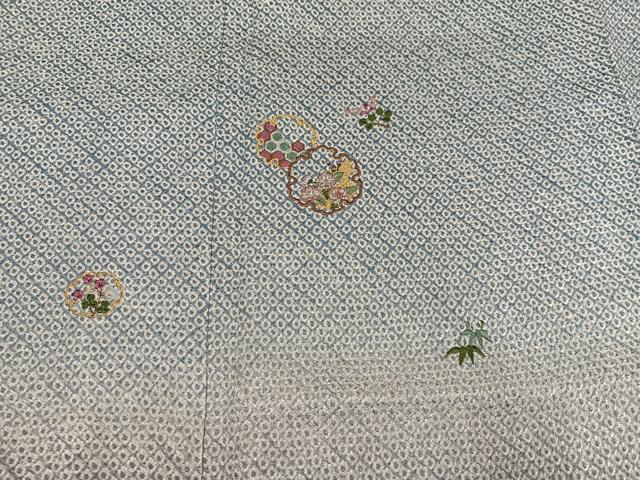 平和屋着物●訪問着　総絞り　刺繍　雪輪草花文　暈し染め　金糸　正絹　逸品　AABH4047ph